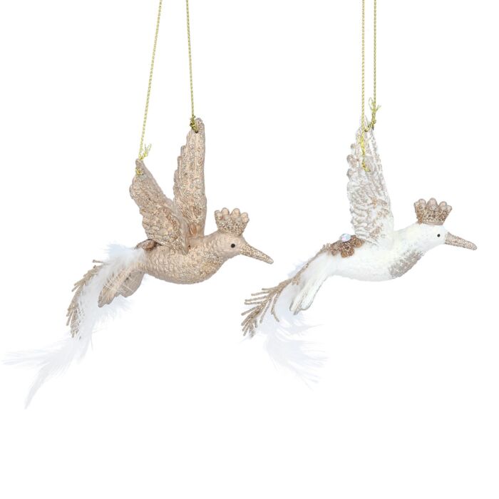 Gisela Graham Cream & Gold Feather Hummingbird